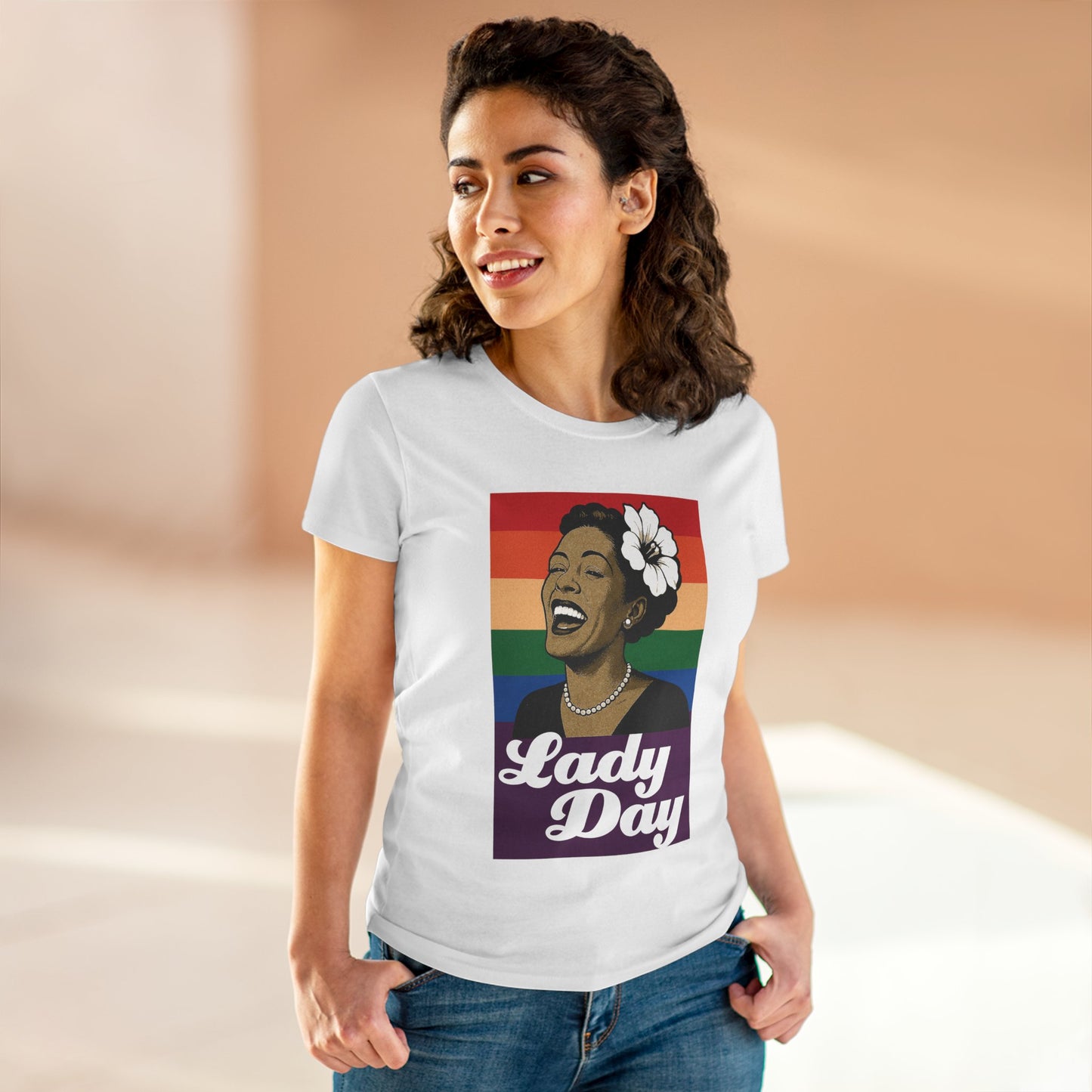 Women's Billie Holiday Tribute Tee - Lady Day Rainbow Design