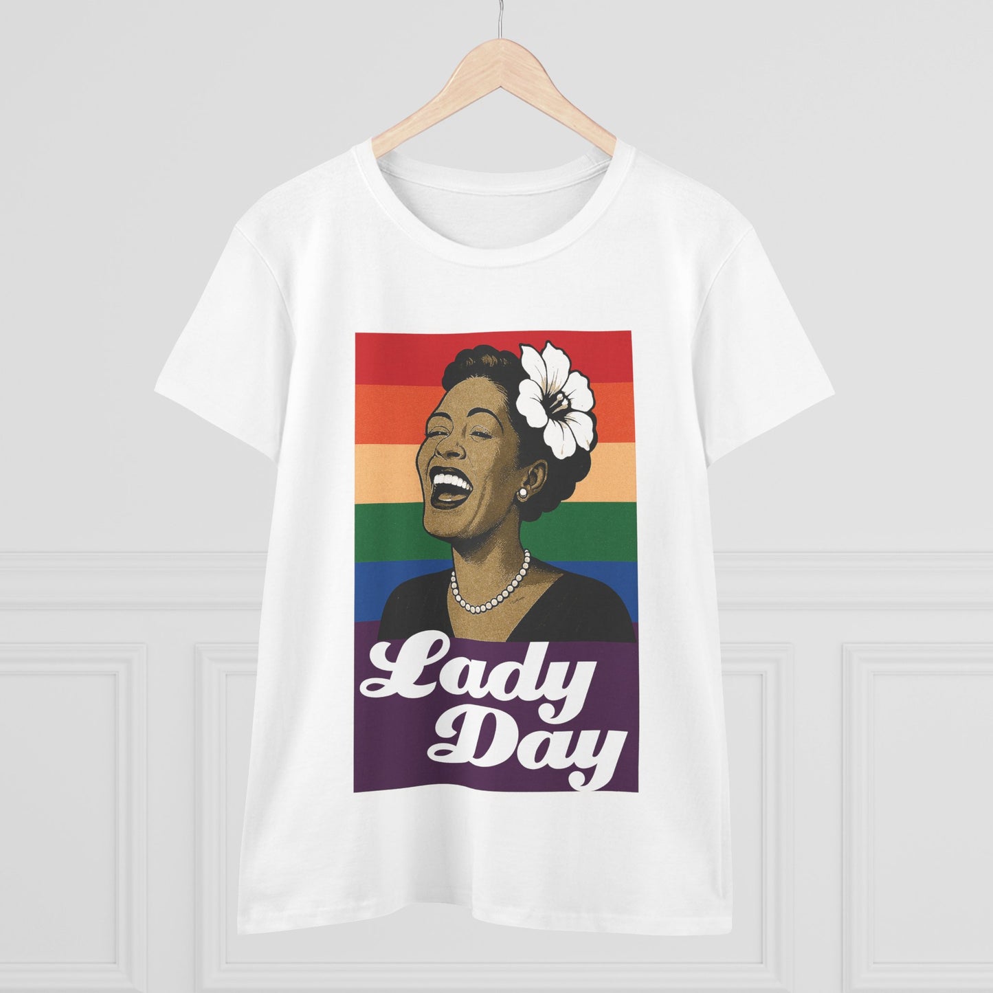 Women's Billie Holiday Tribute Tee - Lady Day Rainbow Design