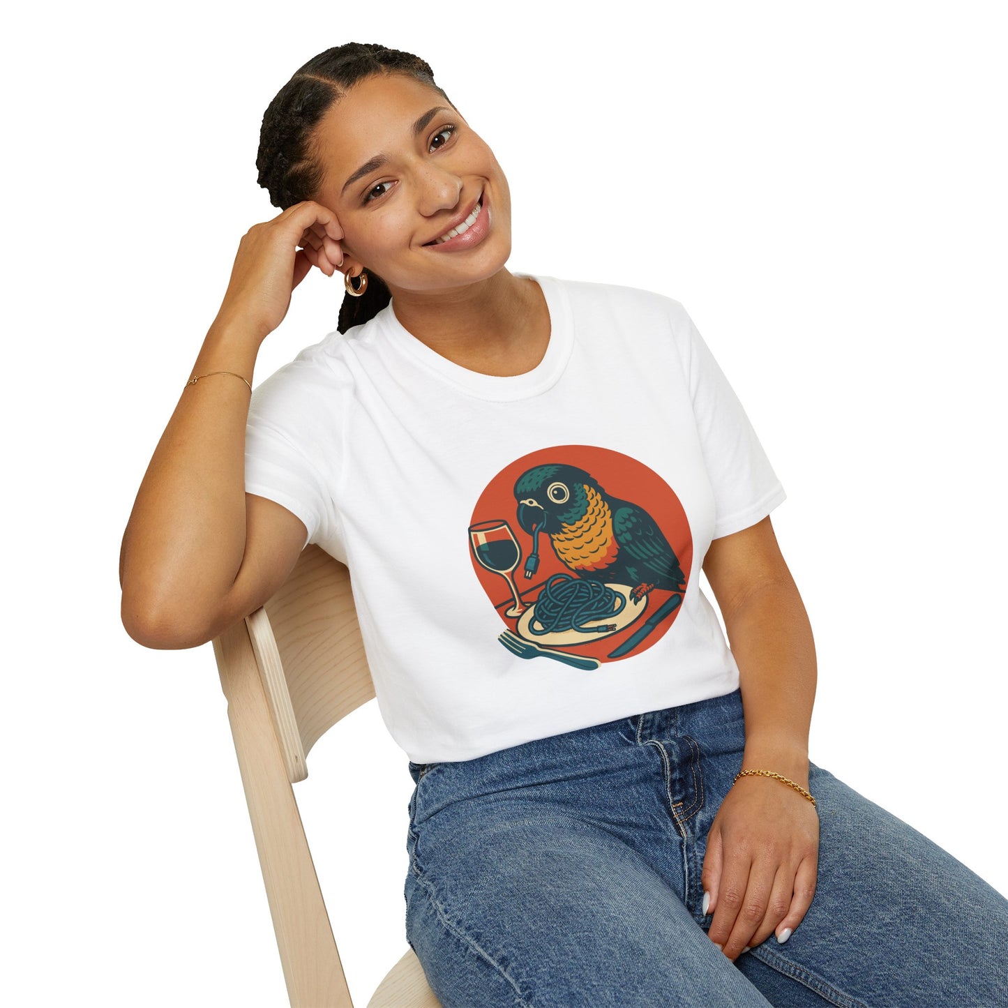 Whimsical Animal Dinner T-Shirt, Fun Tees for Food Lovers, Gift for Bird Enthusiasts, Unique Graphic Tee, Casual Wear